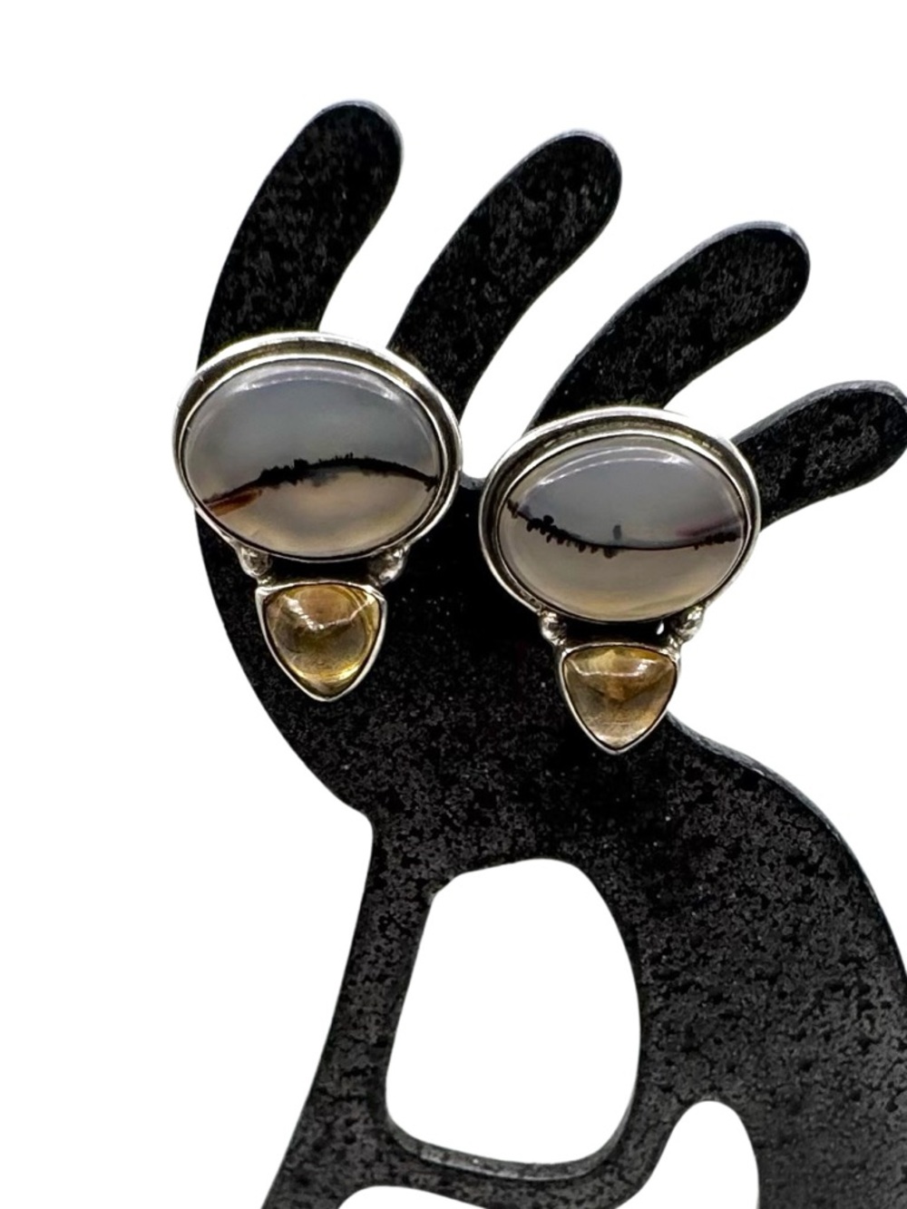 Great Falls Metal Works Sterling Silver Montana Moss Agate Citrine Stud Earrings